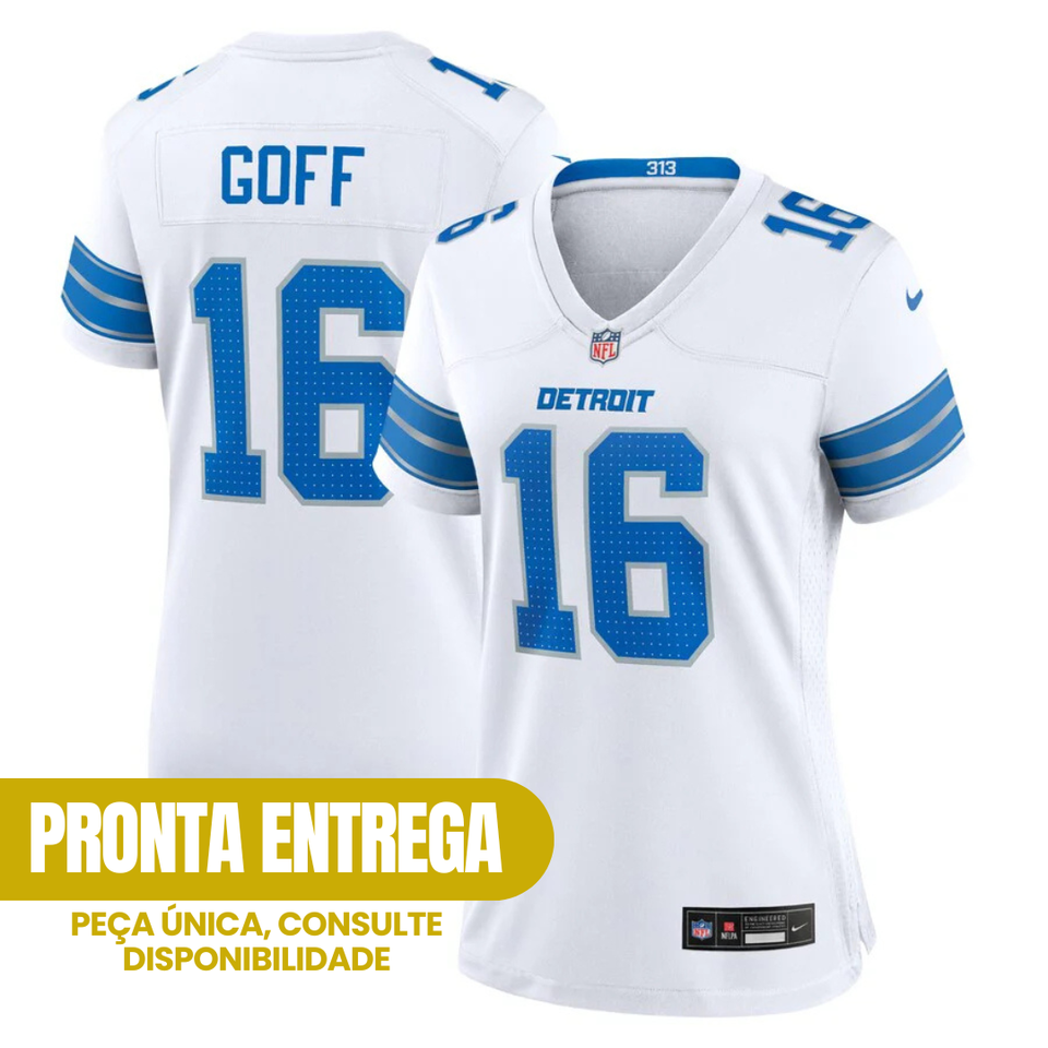 Jersey Detroit Lions - #16 Jared Goff (Feminina, Pronta Entrega)