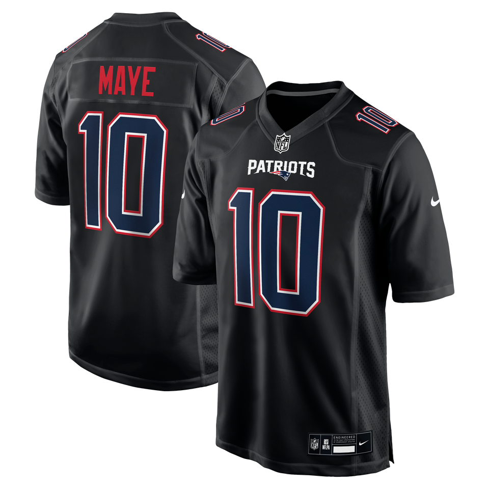 Jersey Carbon Black New England Patriots - #10 Drake Maye